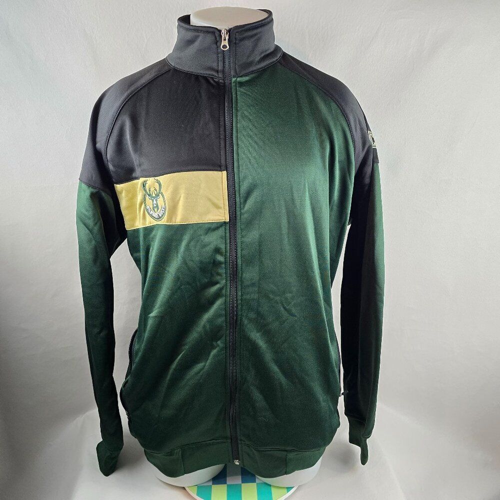 Milwaukee Bucks Track Jacket Mens Medium Tall Green Majestic NBA Sweatshirt